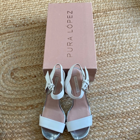 Anthropologie BNWT White and Silver High Block Heel Sandal Day to Evening ♥️🌈🔥 - Picture 6 of 8